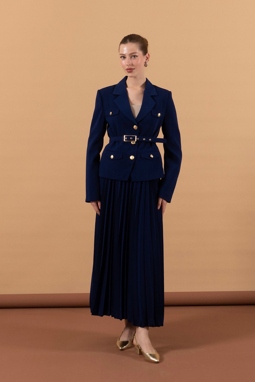 Eteği Piliseli Ceket Takım İndigo 2019-INDIGO