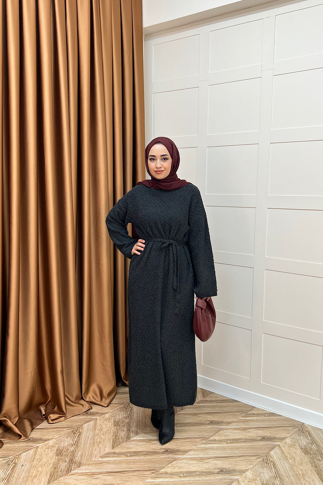 Yumoş Sim Karışımlı Salaş Triko Elbise Antrasit 252500-ANTRASIT