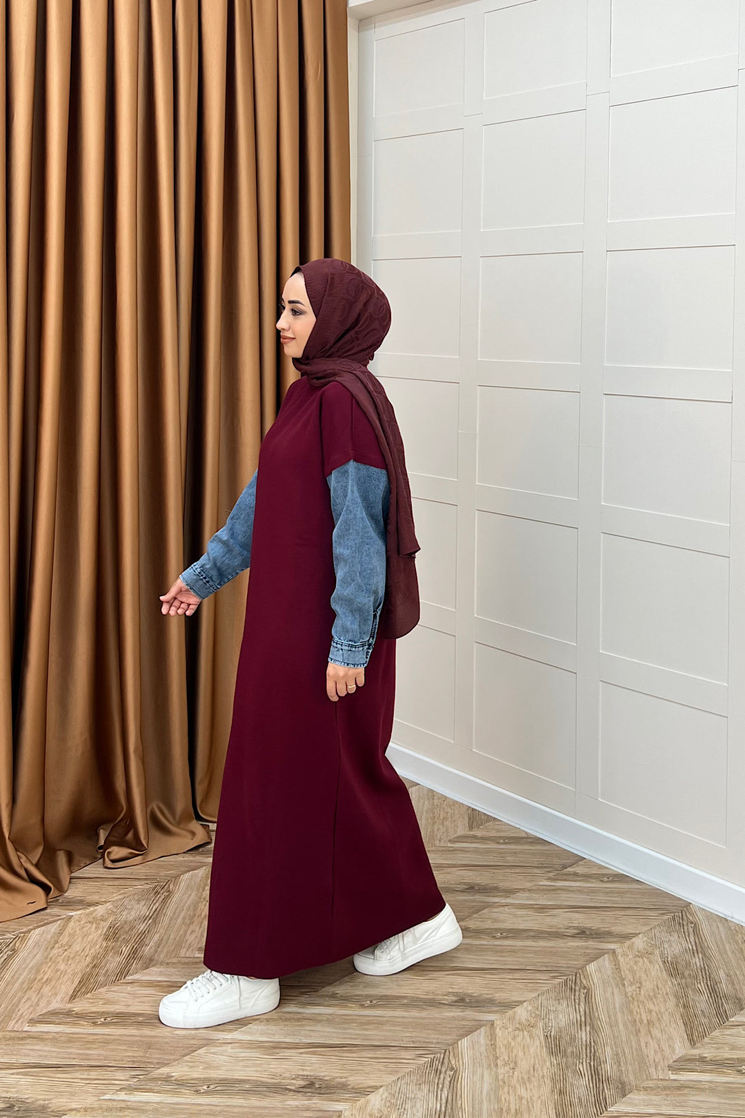 Kolları Kot Detay Triko Elbise Bordo 241200-BORDO