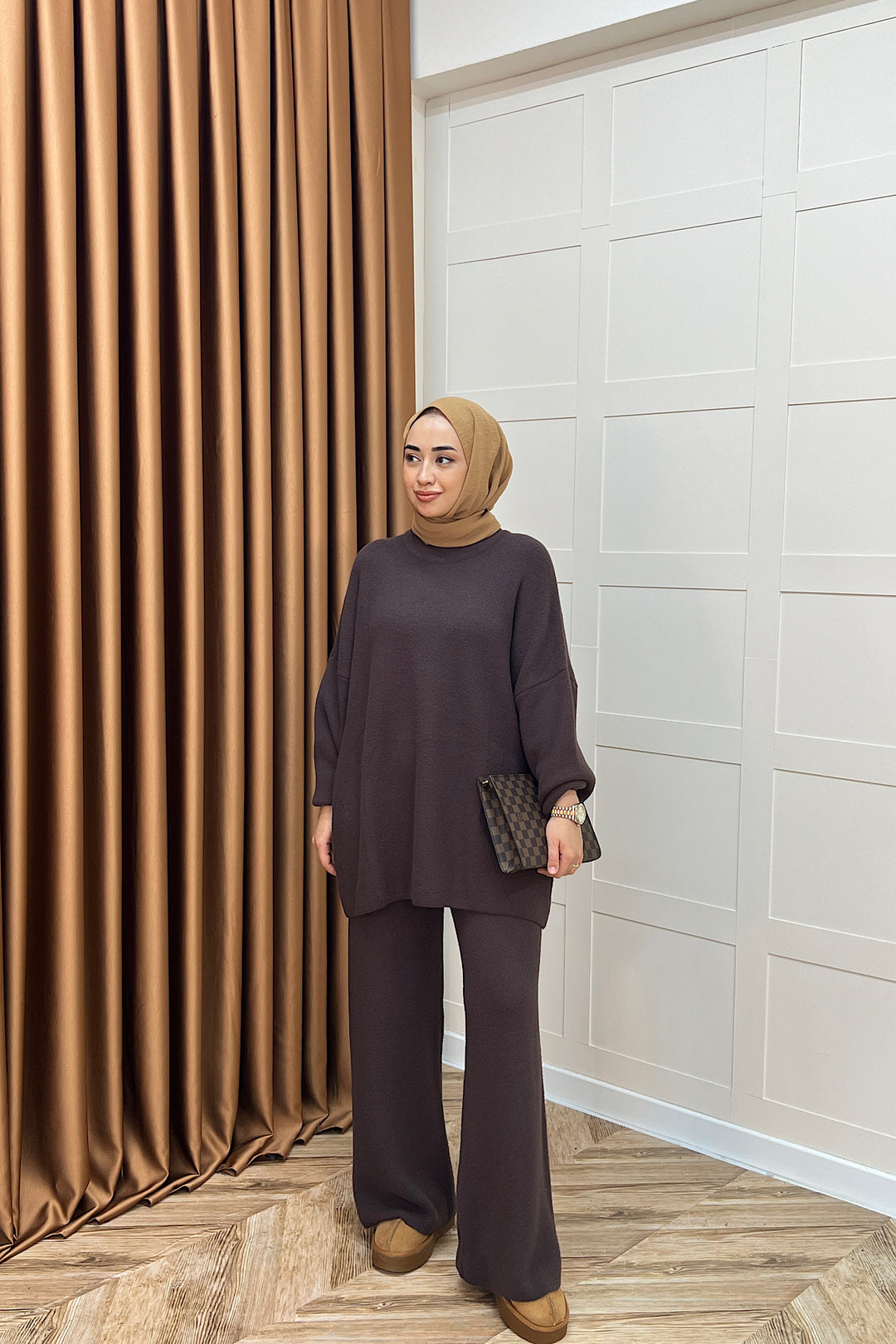 Dilşah Angora İkili Triko Takım Kahverengi 25650-KAHVERENGI