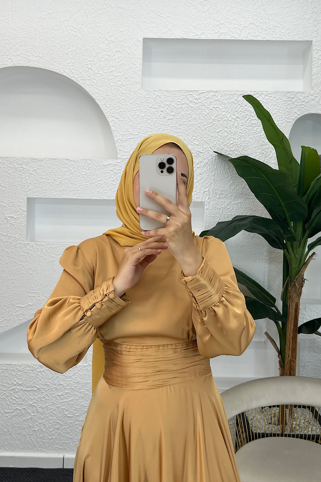 Beli Piliseli Saten Abiye Sarı 04340-SARI
