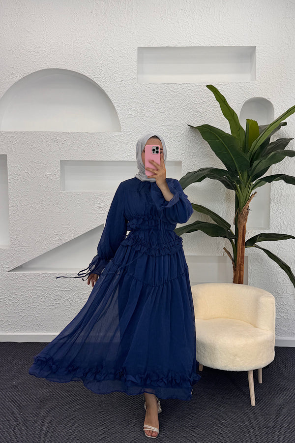 Floral Elbise Lacivert 9024-LACIVERT