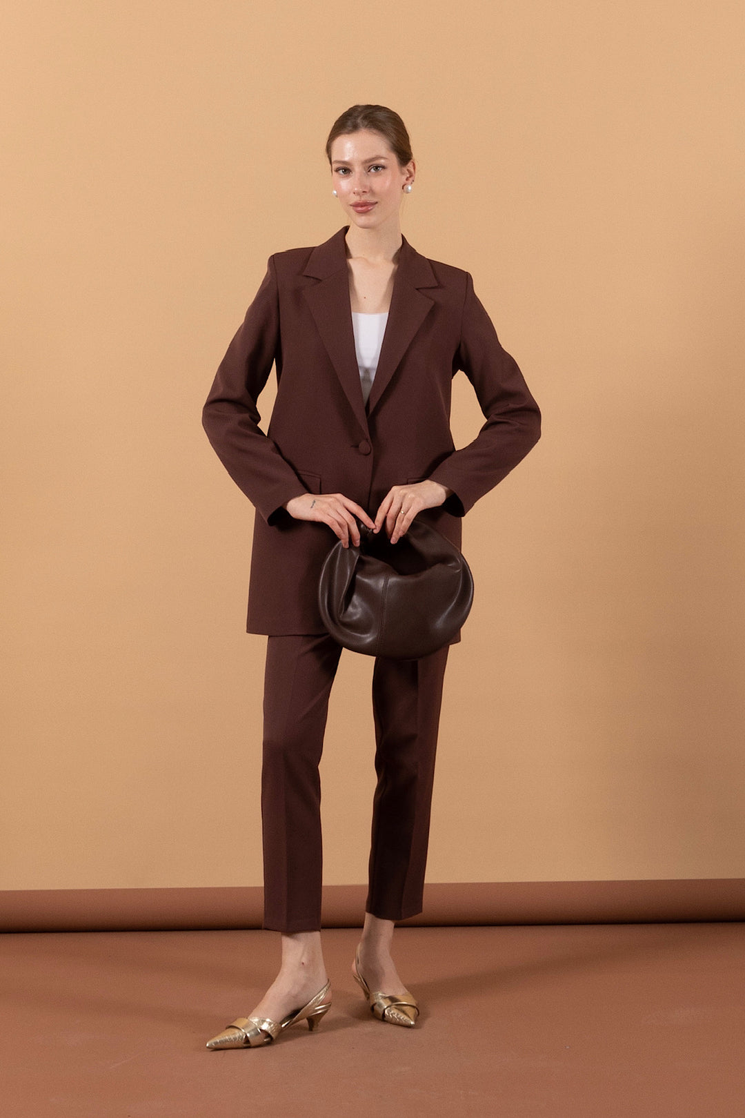 Tek Düğmeli Ceket Takım Kahverengi 6195-KAHVERENGI