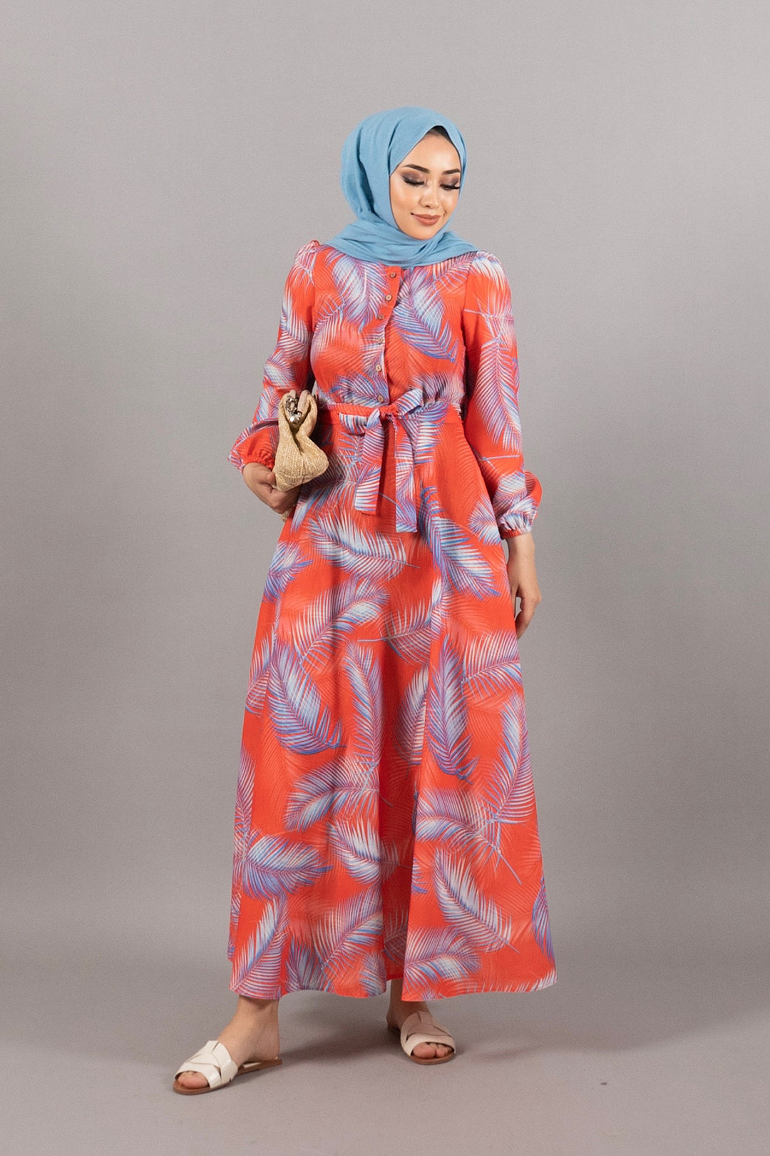 Emily Keten Elbise Nar Çiçeği 4967-NARCICEGI