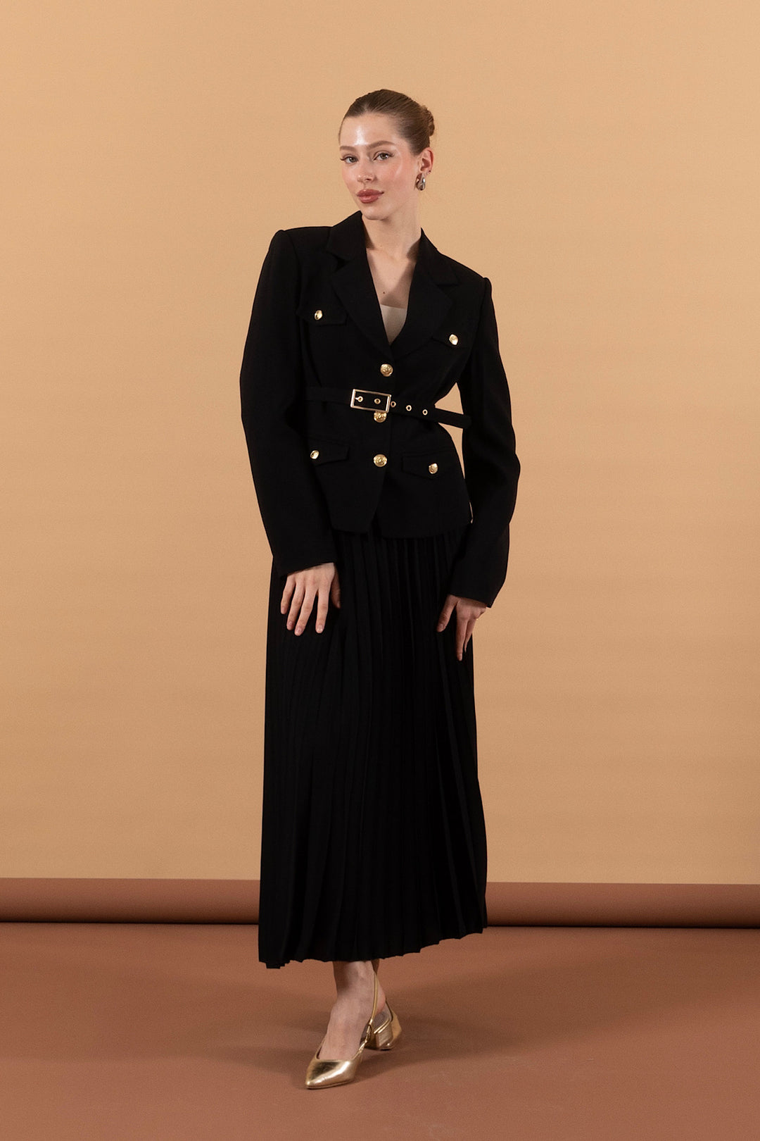 Eteği Piliseli Ceket Takım Siyah 2019-SIYAH