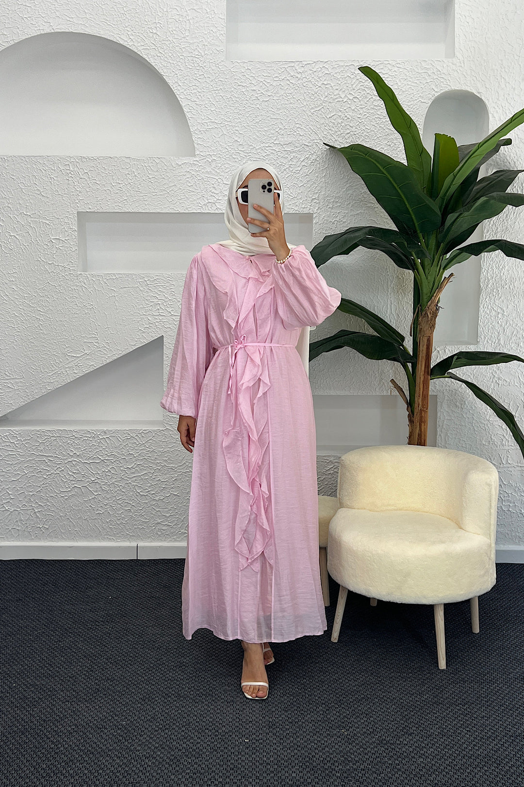 Edil Fırfır Detay Elbise Pembe 3366-PEMBE