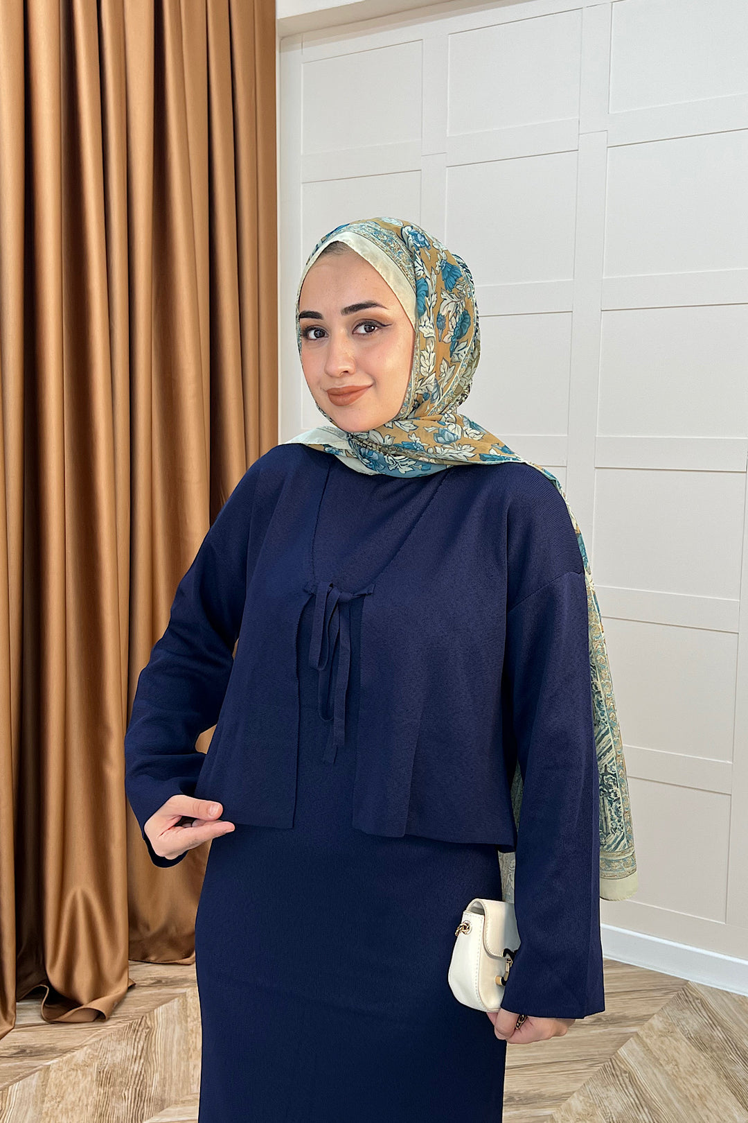 Ester Croplu İkili Triko Elbise Lacivert 25160-LACIVERT