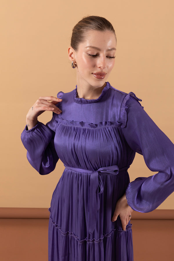 Robalı İpek Elbise Lila 3006-LILA