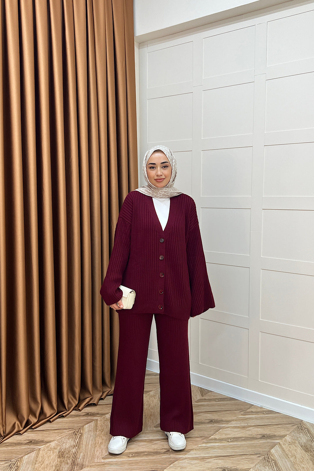 Galata Fitilli Triko Hırka Takım Bordo 25630-BORDO