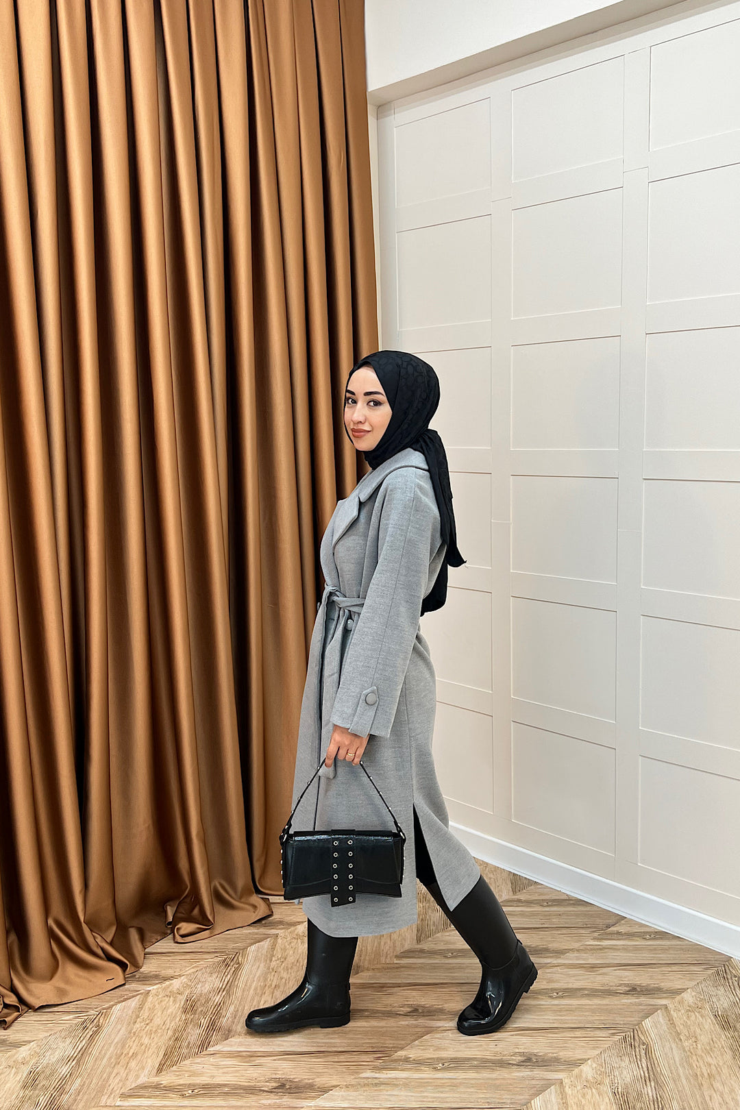 Martina Yırtmaçlı Kaban Gri 5508-GRI