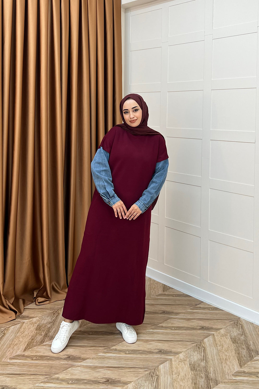 Kolları Kot Detay Triko Elbise Bordo 241200-BORDO