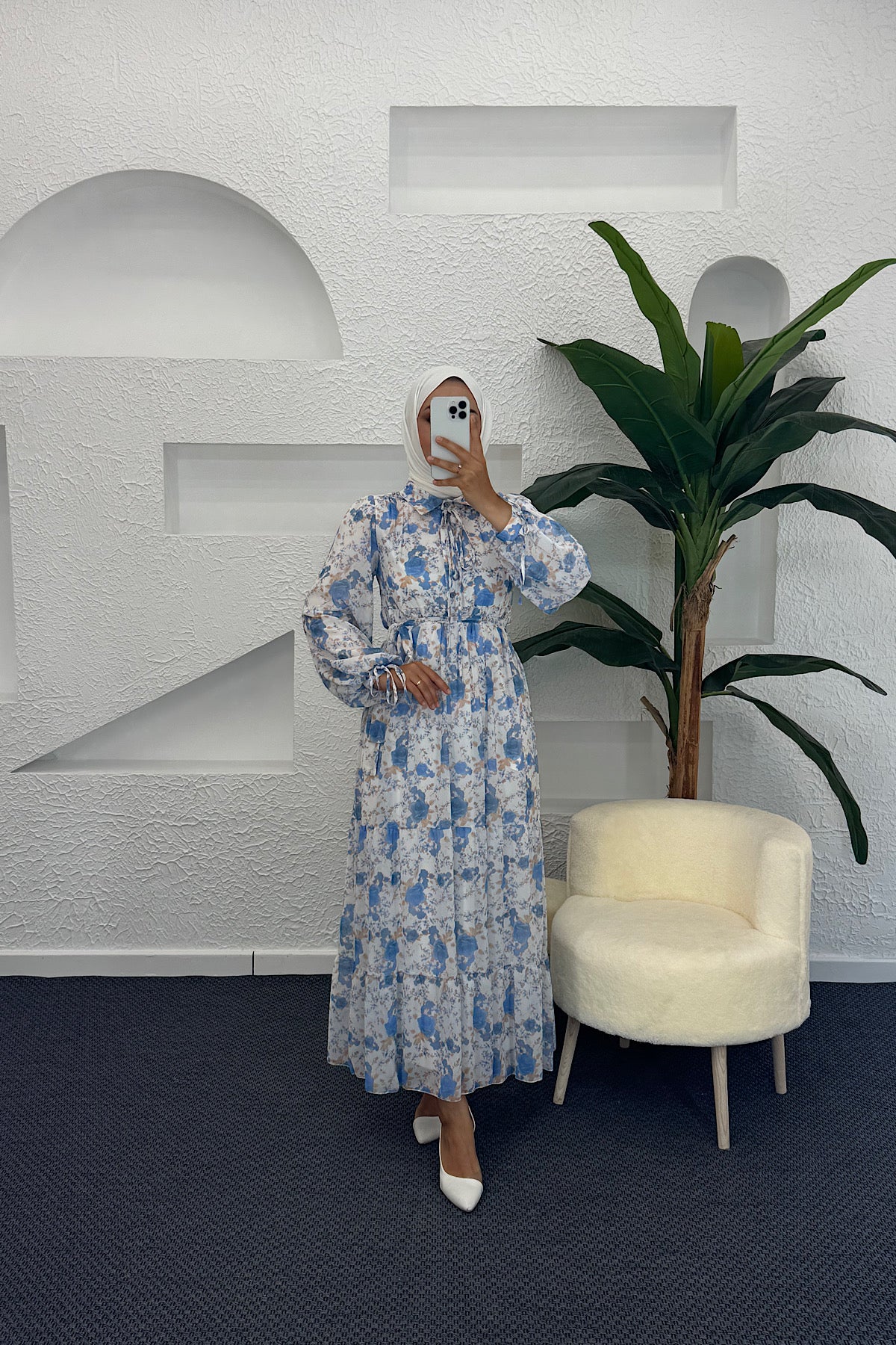 Liva Şifon Elbise Mavi 3065-MAVI