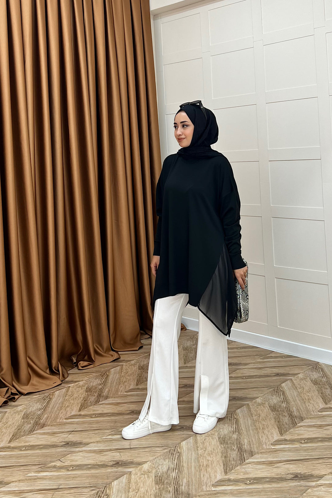 Hüda Şifon Detaylı Triko Tunik Siyah 24290-SIYAH