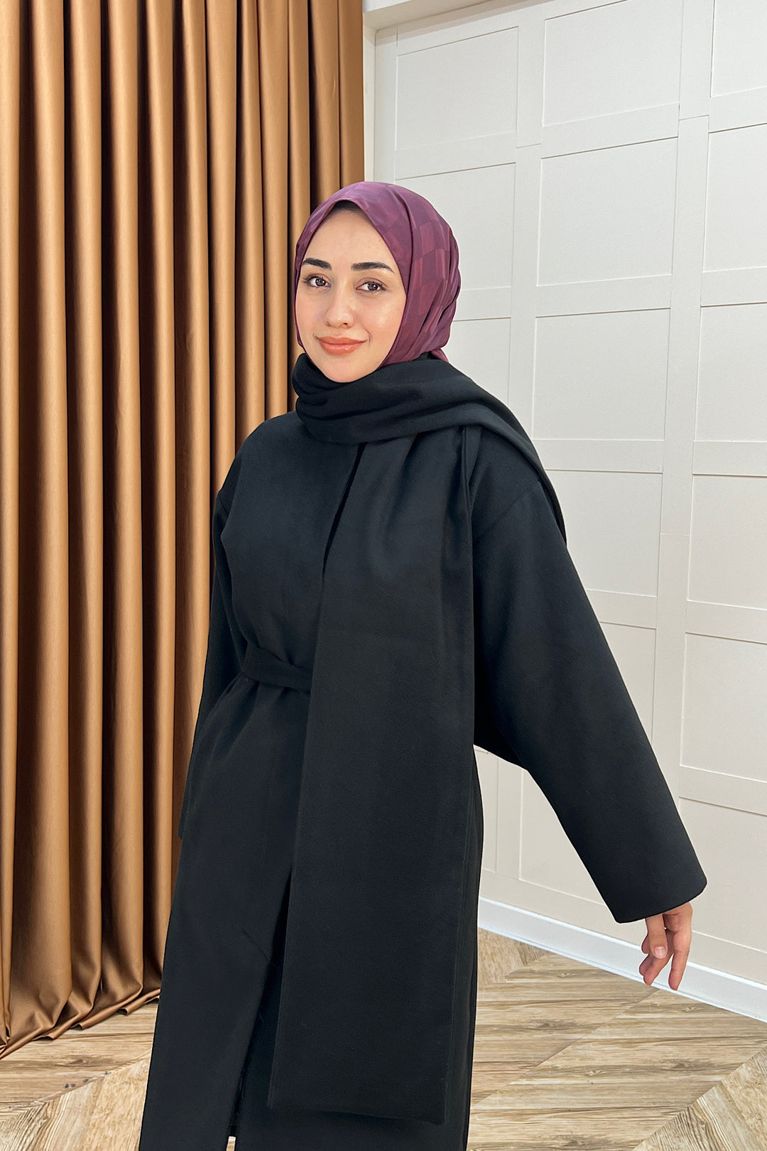 Siena Atkı Detay Kaşe Kaban Siyah 5530-SIYAH