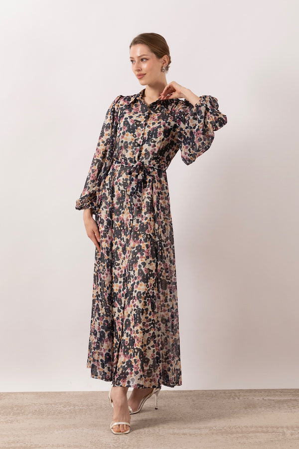 Perla Boydan Düğmeli Elbise Lacivert 3035-LACIVERT