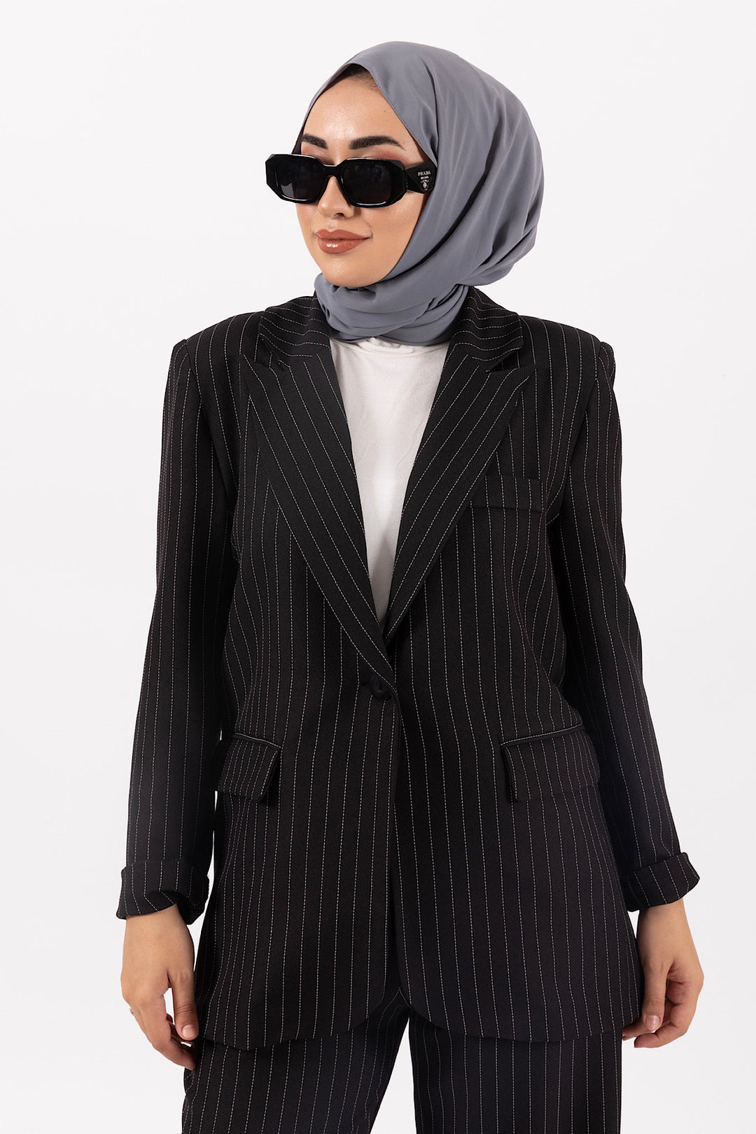 Paça Detay Çizgili Takım Siyah 24K6183-SIYAH