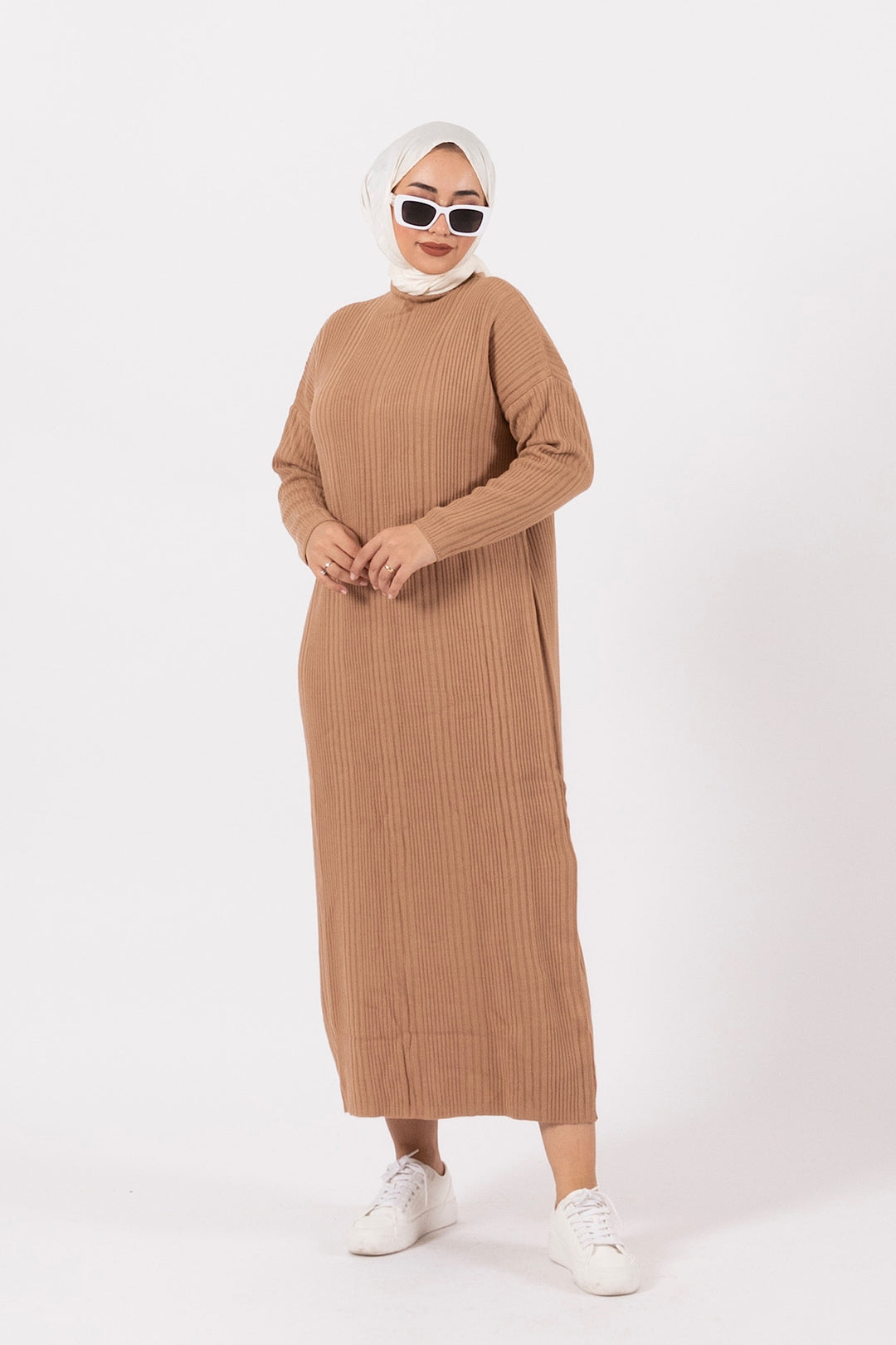 Meva Fitilli Triko Elbise Camel 24K8773-CAMEL