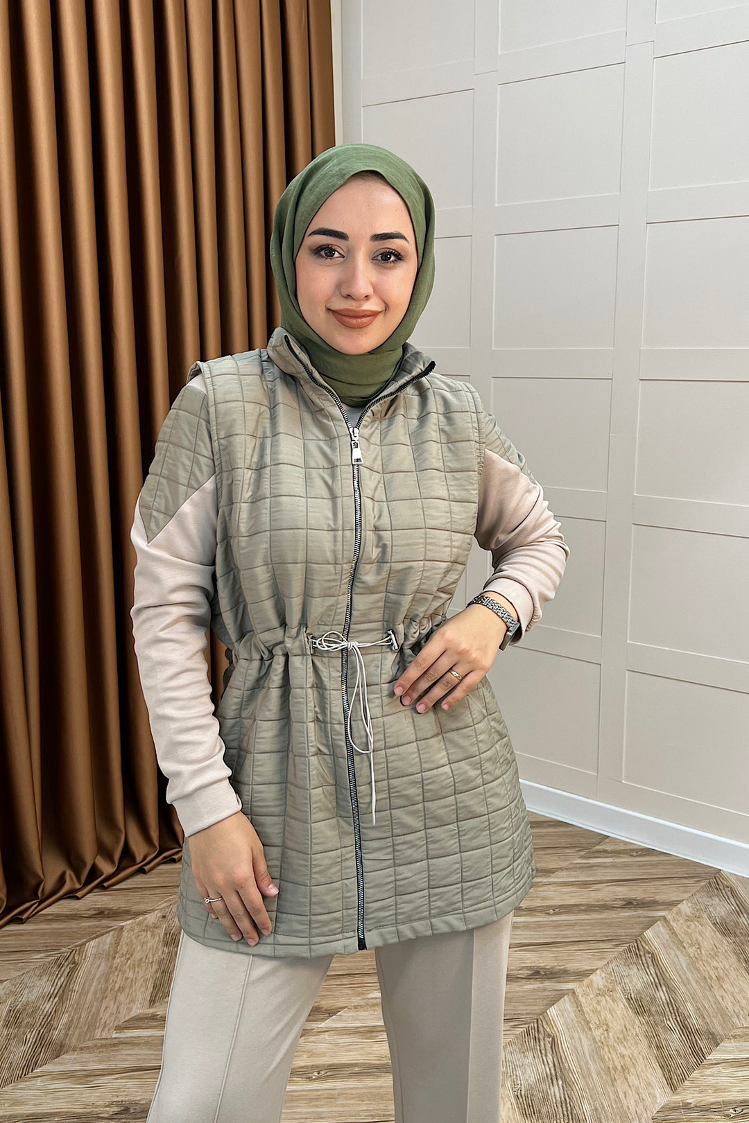 Armoni Kapitone Yelekli Üçlü Takım Yeşil 6015-YESIL