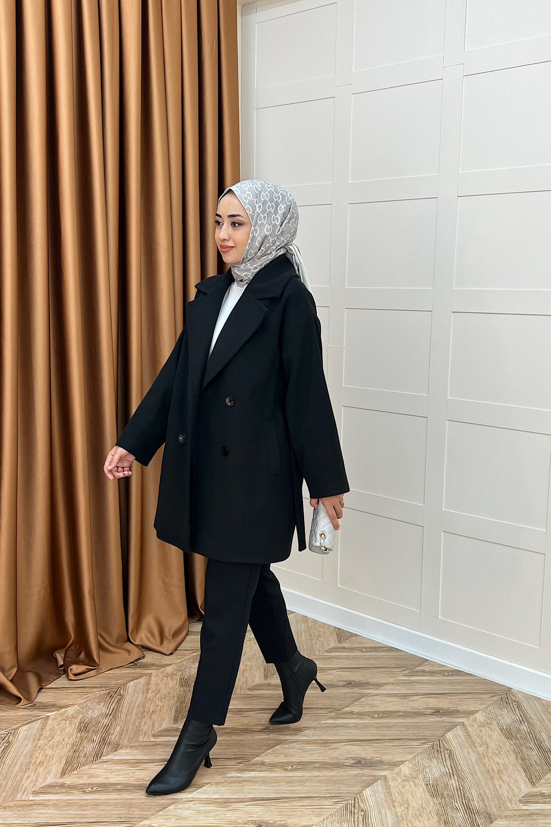 Nuve Premium Kuşaklı Kaban Siyah 5514-SIYAH