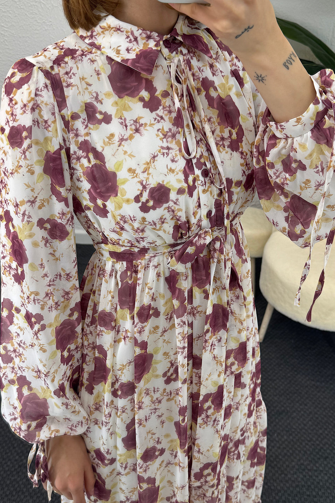 Liva Şifon Elbise Bordo 3065-BORDO