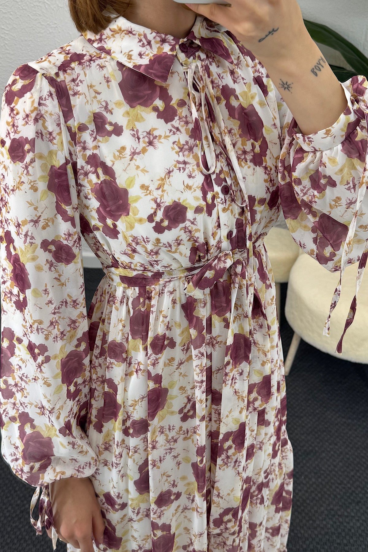 Liva Şifon Elbise Bordo 3065-BORDO