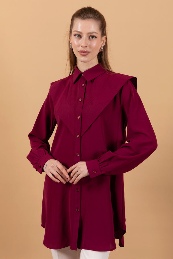 Yakası Allerli Linda Gömlek Bordo 01697-BORDO