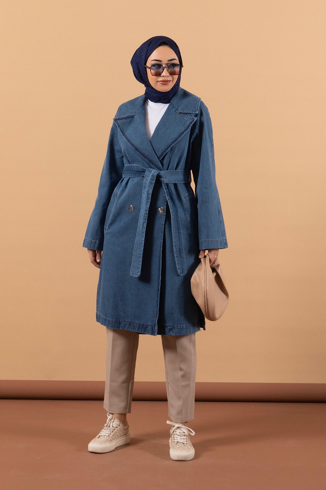 Geniş Yaka Denim Kap Mavi 5506-MAVI