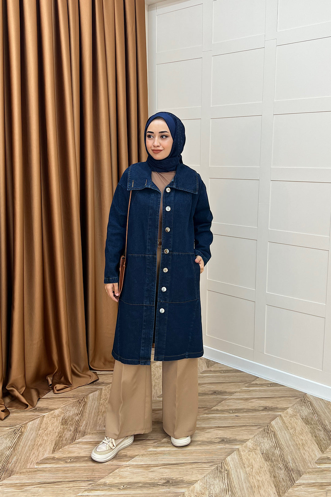 Yaka Detay Kot Ceket Lacivert 5507-LACIVERT