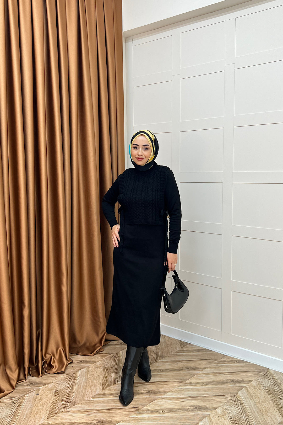 Barles İkili Triko Elbise Siyah 25220-SIYAH