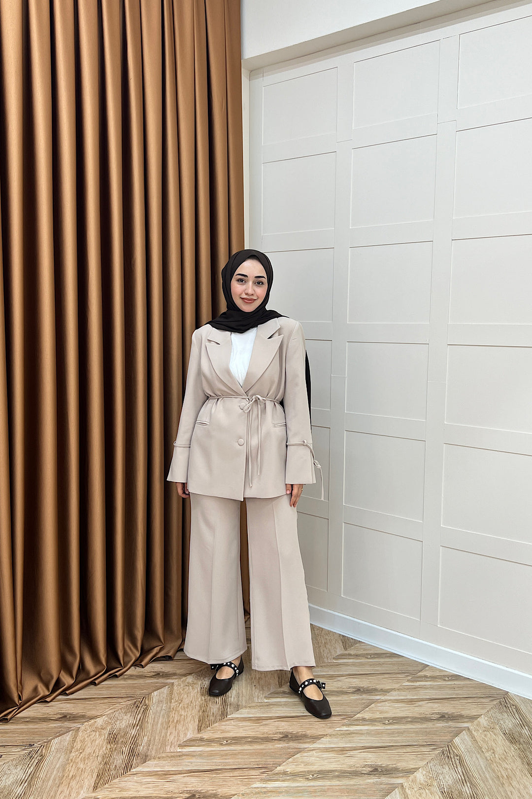 Kuşak Detay Ceket Takım Taş 5004-TAS