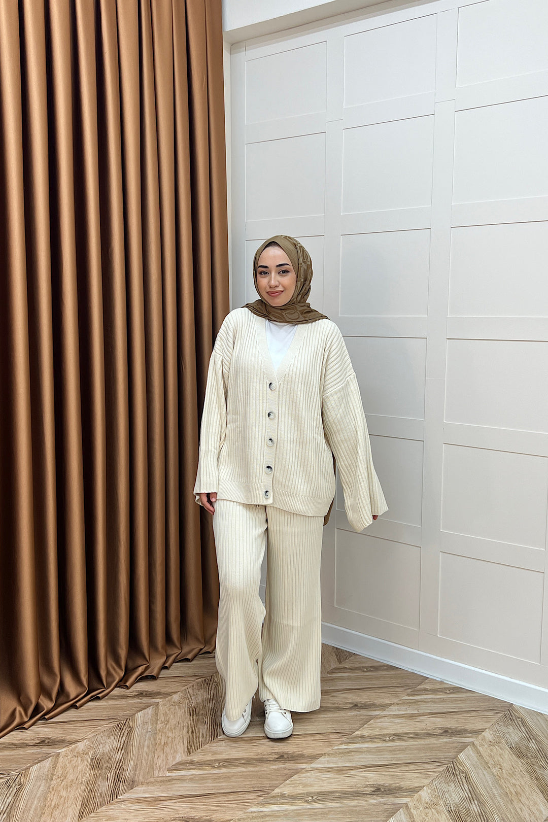 Galata Fitilli Triko Hırka Takım Krem 25630-KREM