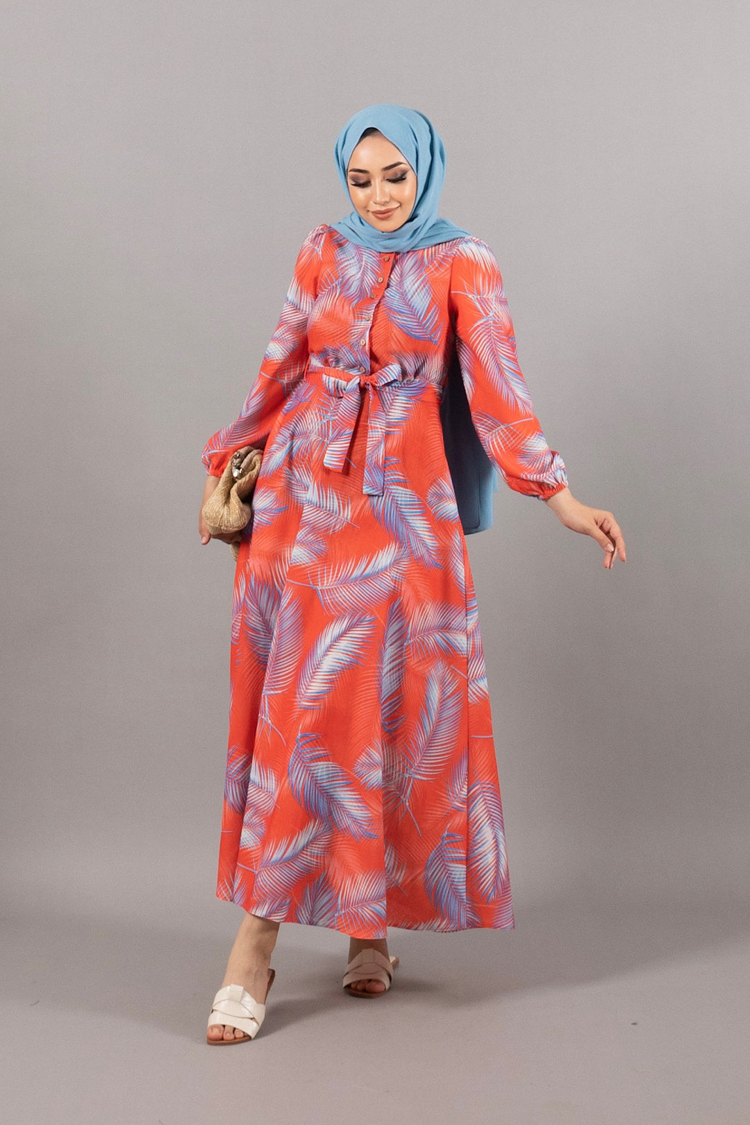 Emily Keten Elbise Nar Çiçeği 4967-NARCICEGI