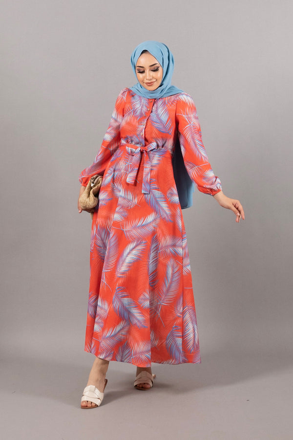 Emily Keten Elbise Nar Çiçeği 4967-NARCICEGI