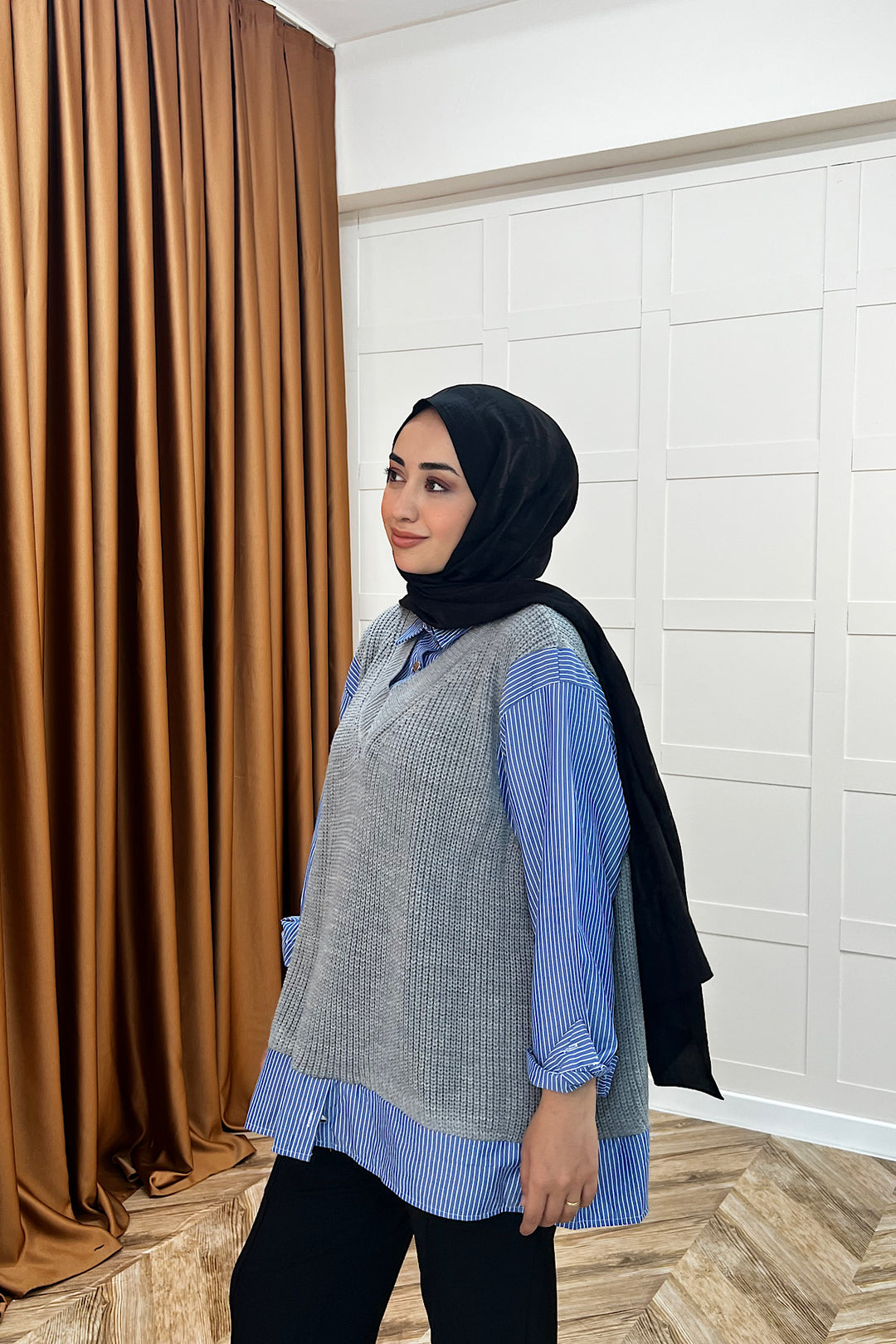 Triko Süveterli Gömlek Gri 24730-GRI