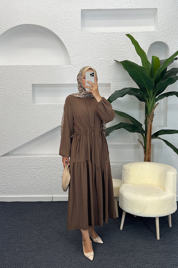 Beli Lastikli Linda Elbise Kahverengi 3852-KAHVERENGI