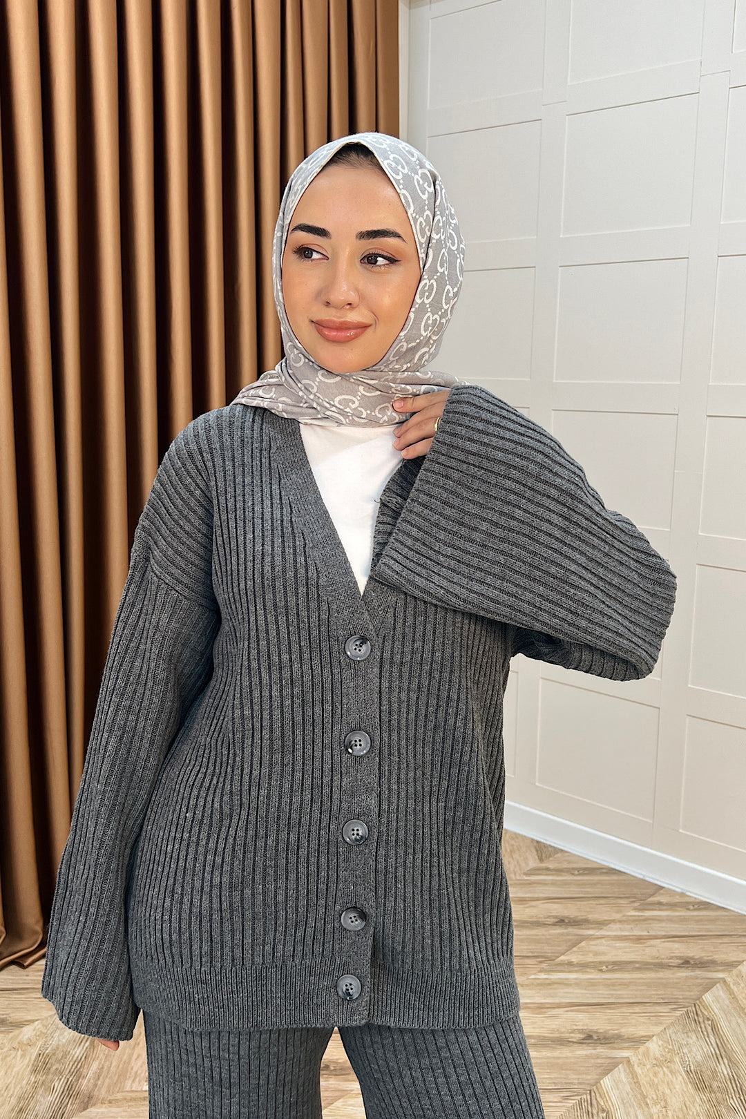 Galata Fitilli Triko Hırka Takım Antrasit 25630-ANTRASIT