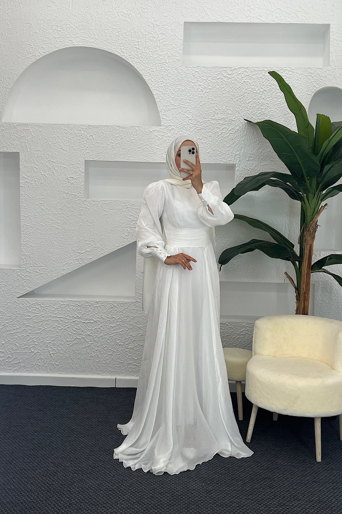 Marly Beli Piliseli Abiye Beyaz 3066-BEYAZ