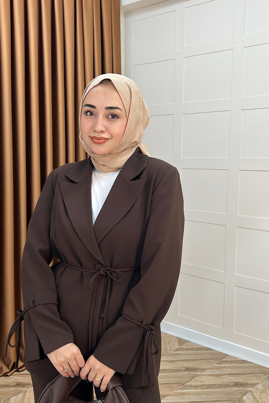 Kuşak Detay Ceket Takım Kahverengi 5004-KAHVERENGI