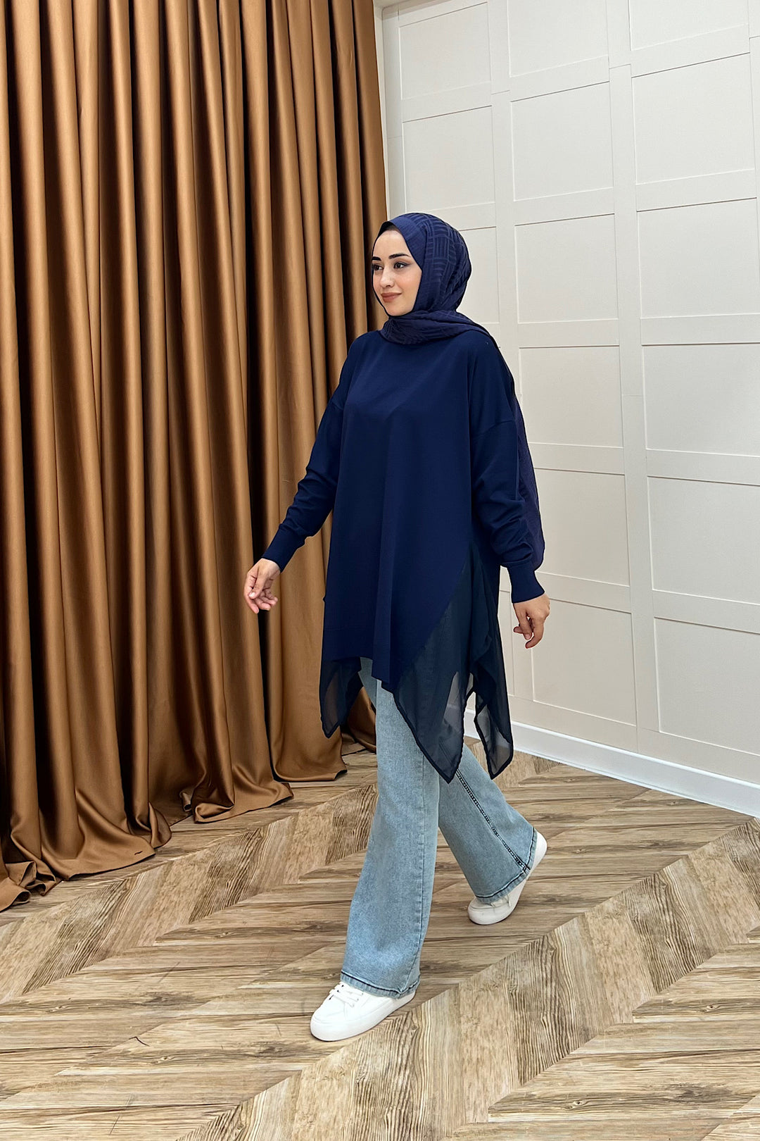 Hüda Şifon Detaylı Triko Tunik Lacivert 24290-LACIVERT