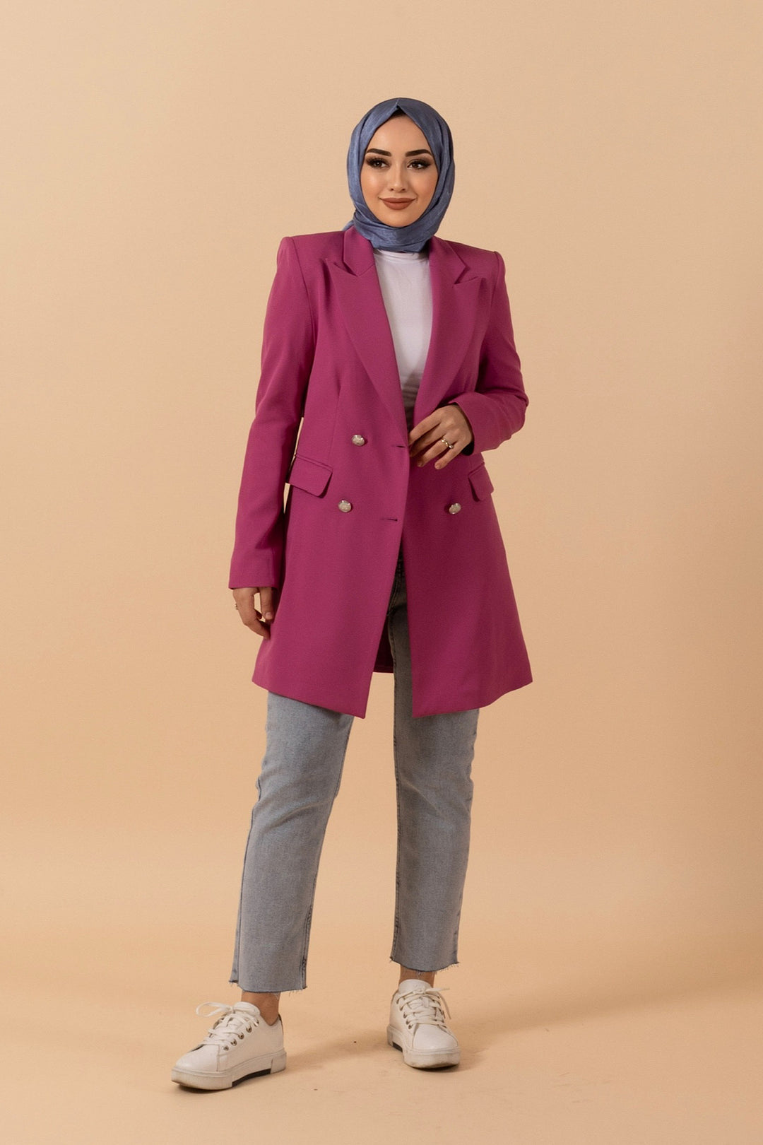 Dört Düğme Blazer Ceket Pembe 6136-PEMBE