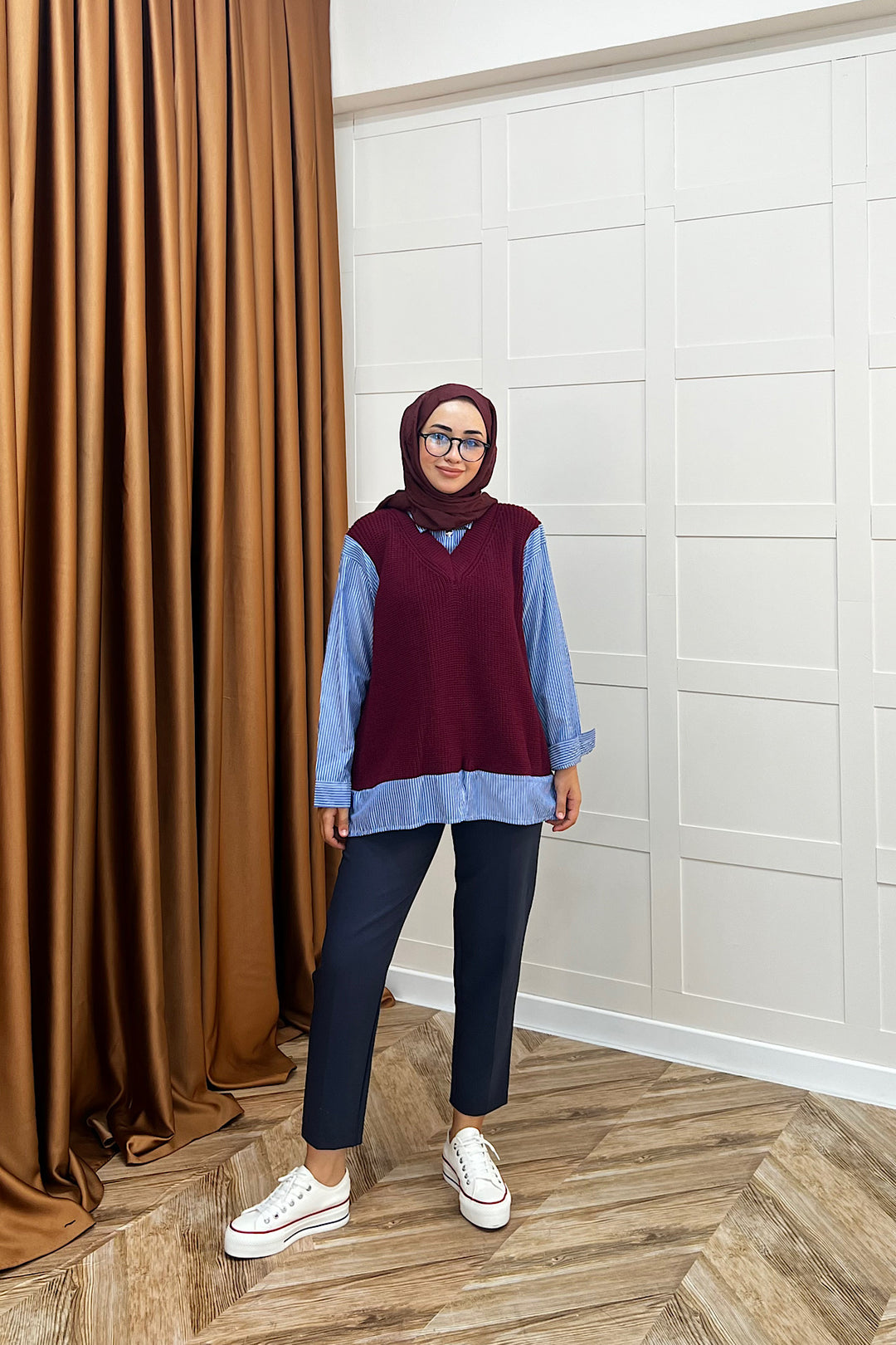 Triko Süveterli Gömlek Bordo 24730-BORDO