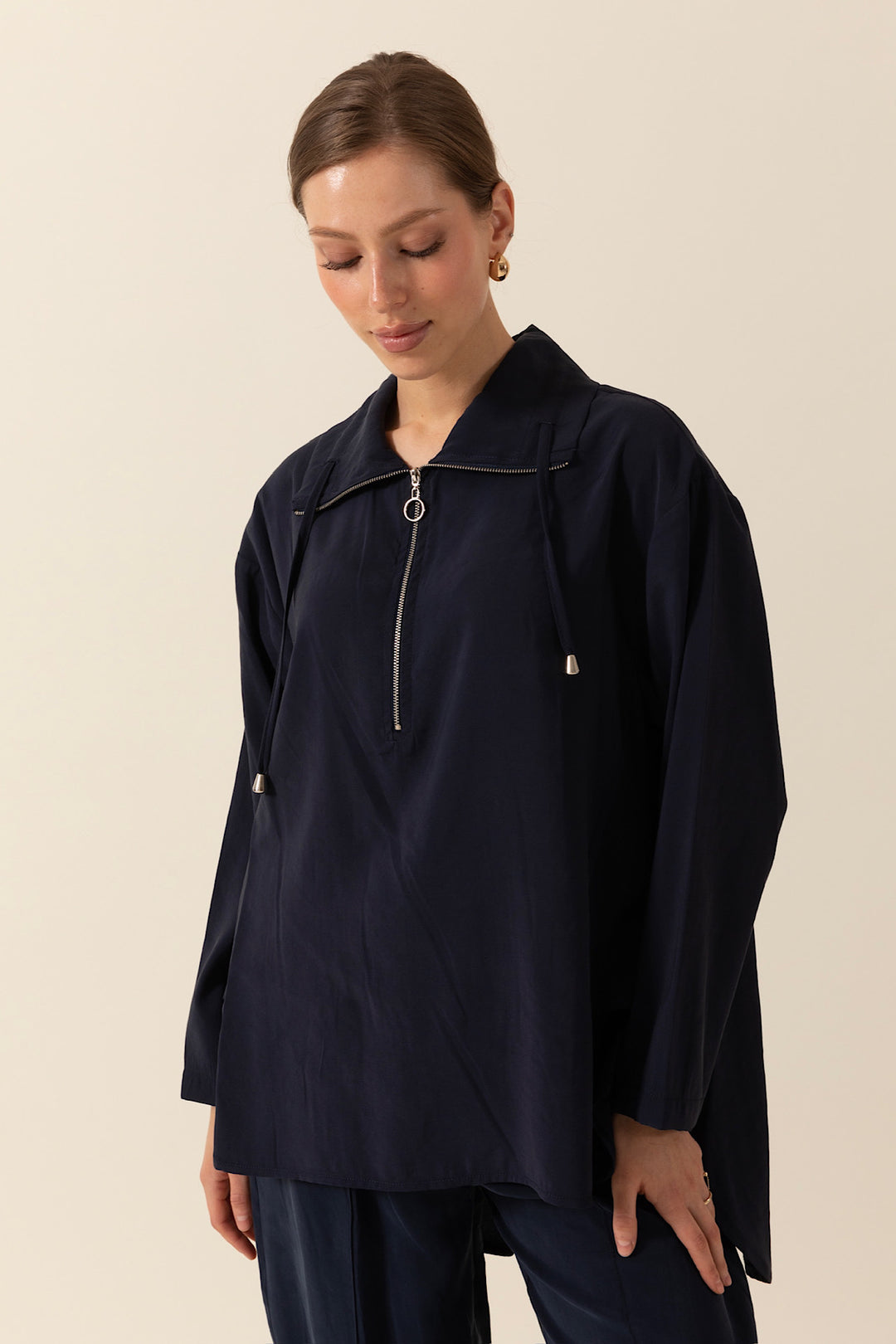 Yarım Fermuar Detay Ikılı Takım Lacıvert 8370-LACIVERT