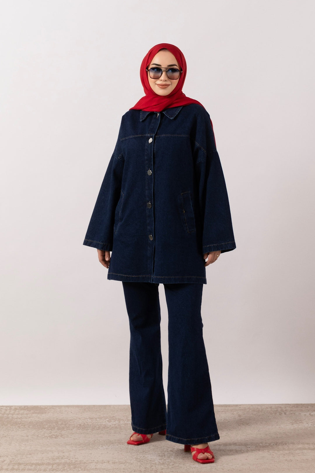 İspanyol Pantolonlu Kot Takım Lacivert 6200-LACIVERT