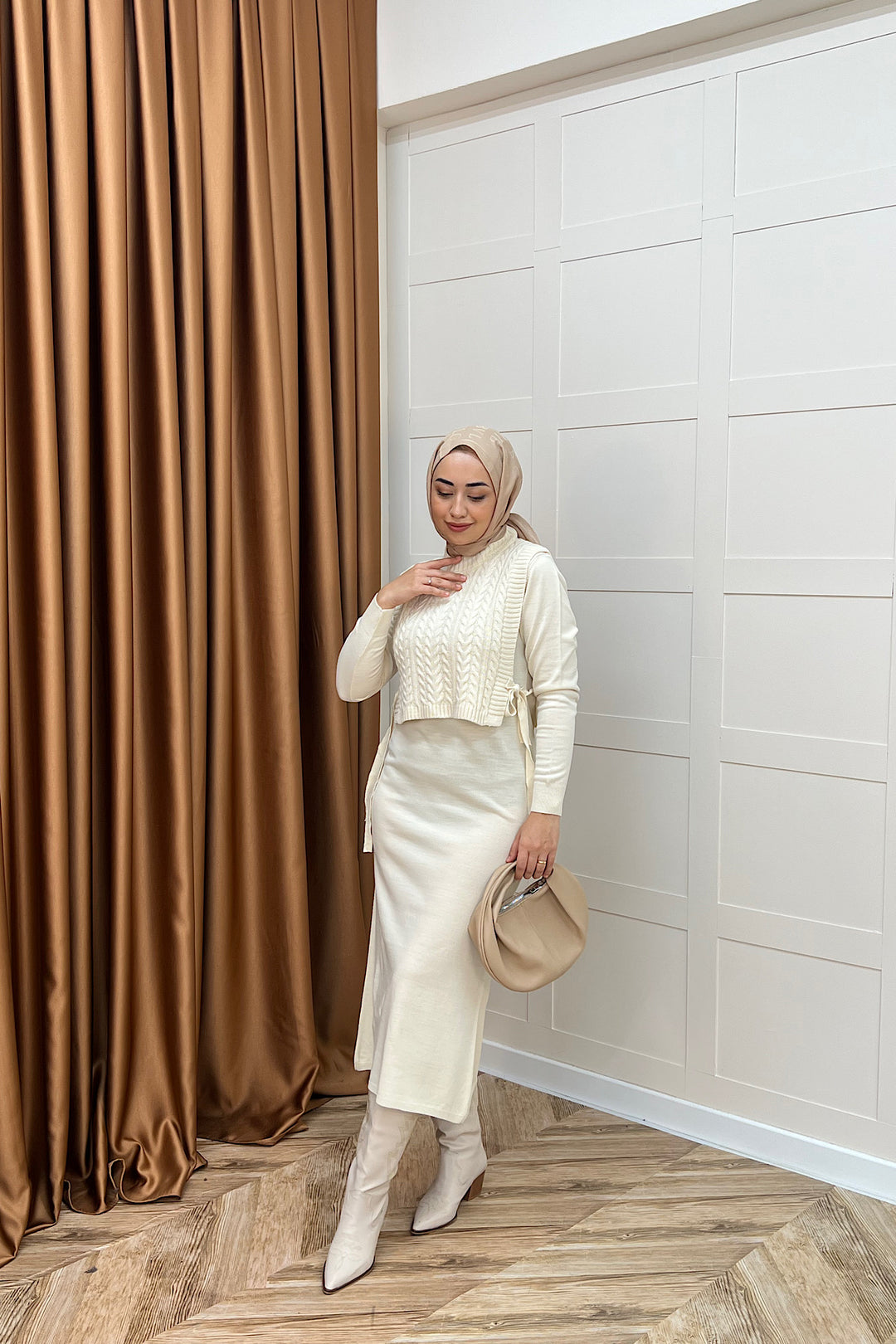 Barles İkili Triko Elbise Krem 25220-KREM