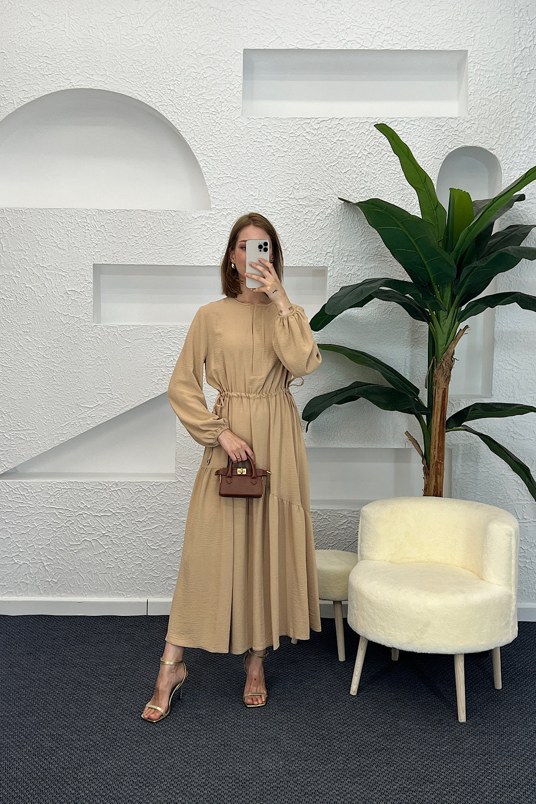 Beli Lastikli Linda Elbise Vizon 3852-VIZON