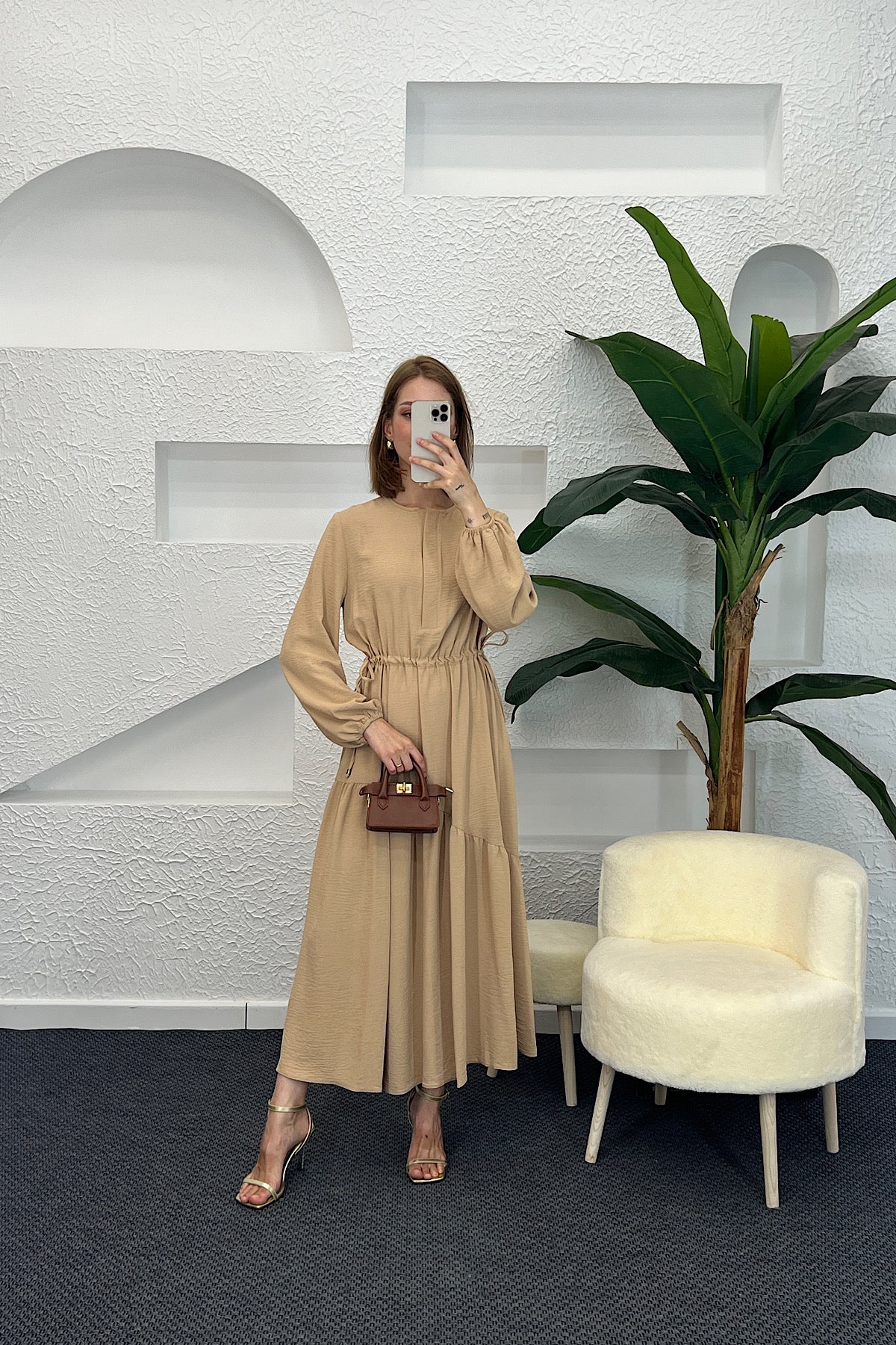 Beli Lastikli Linda Elbise Vizon 3852-VIZON