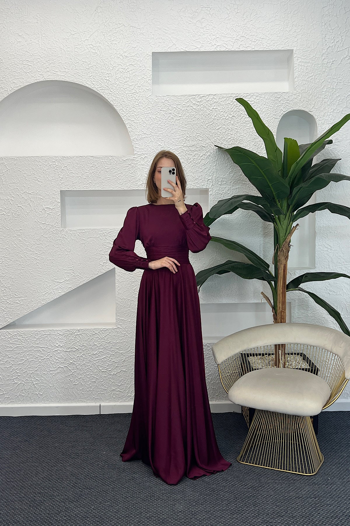 Beli Piliseli Saten Abiye Mürdüm 04340-MURDUM
