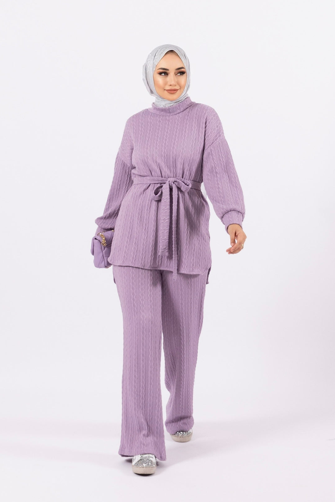 Elina İkili Örme Takım Lila 24K6178-LILA