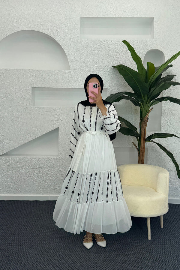 Luci Şifon Elbise Beyaz 3712-BEYAZ