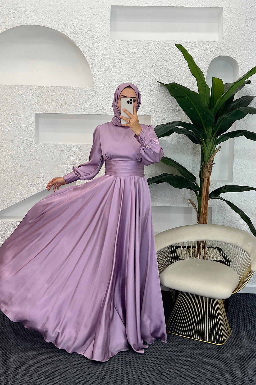 Beli Piliseli Saten Abiye Lila 04340-LILA